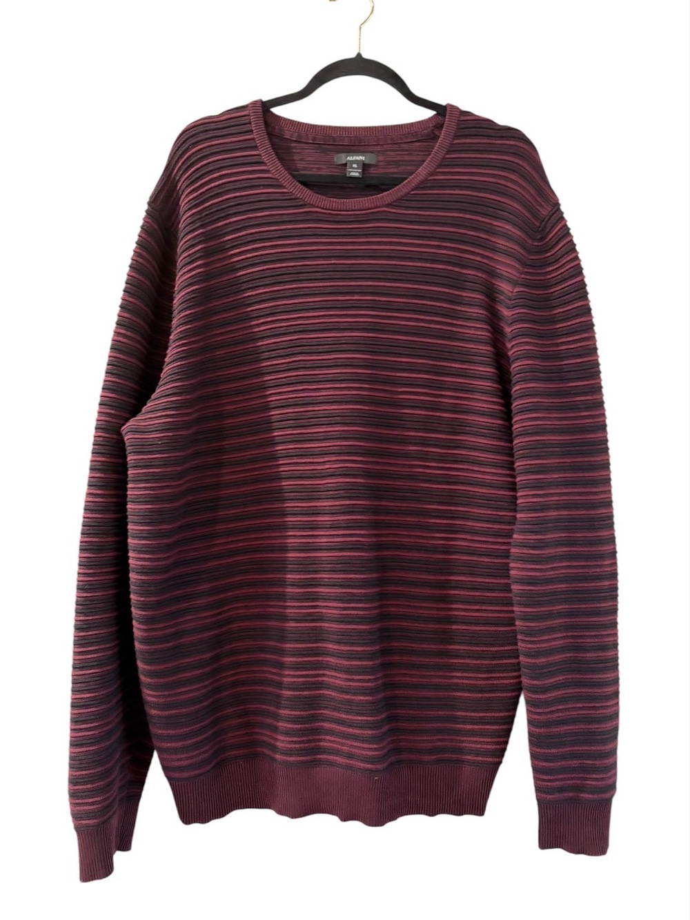 Like New! Alfani Men's Ribbed Burgundy and Black Crewneck Sweater X-Large